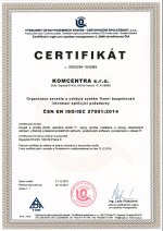 Certifikát ČSN ISO/IEC 27001:2014